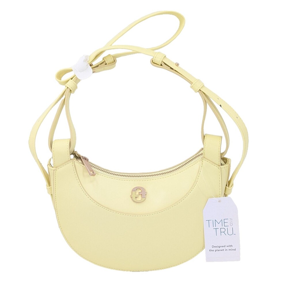 Time and Tru Olivia Yellow Vegan Leather Crescent Shoulder Crossbody Handbag